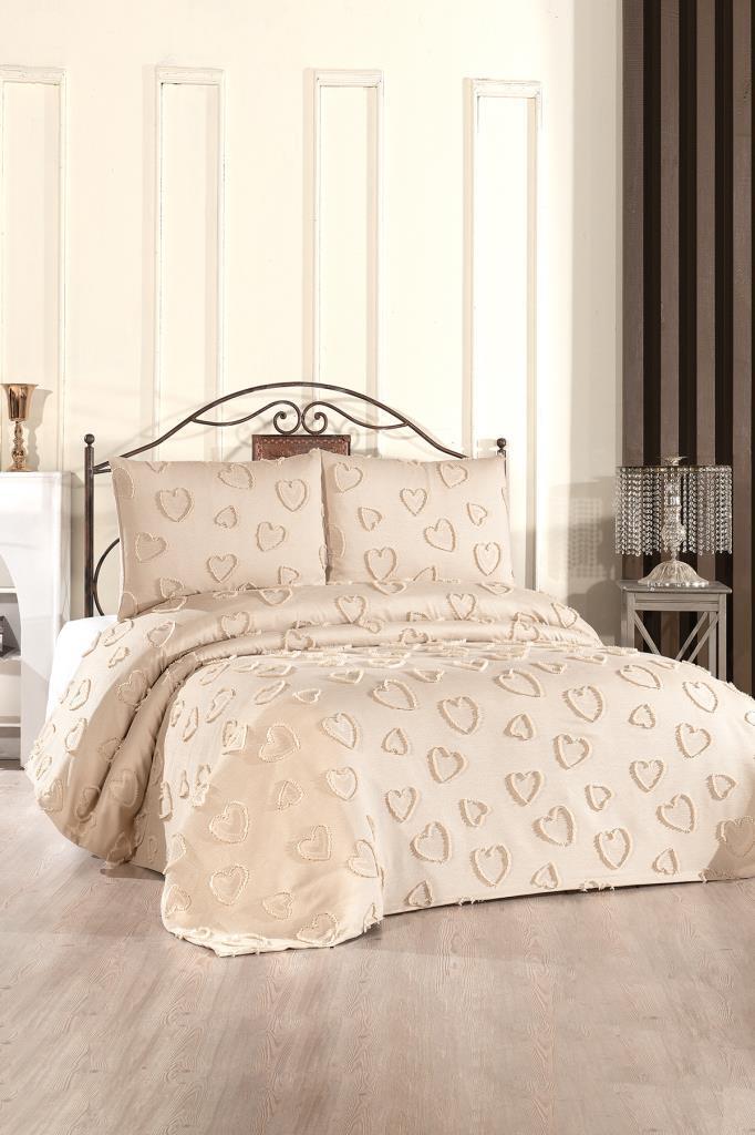 Çeyiz Diyarı Pure Love 3 Parça Çift Kişilik Pike Takımı Bej