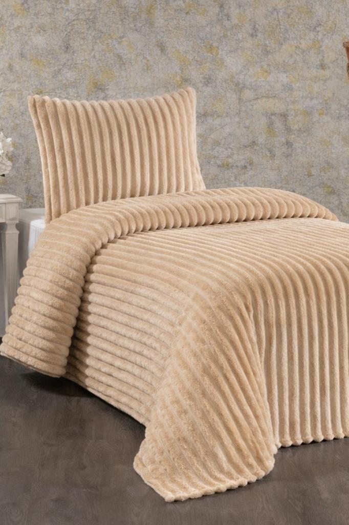 Granada Peluş Tek Kişilik Yatak Örtüsü Cappucino