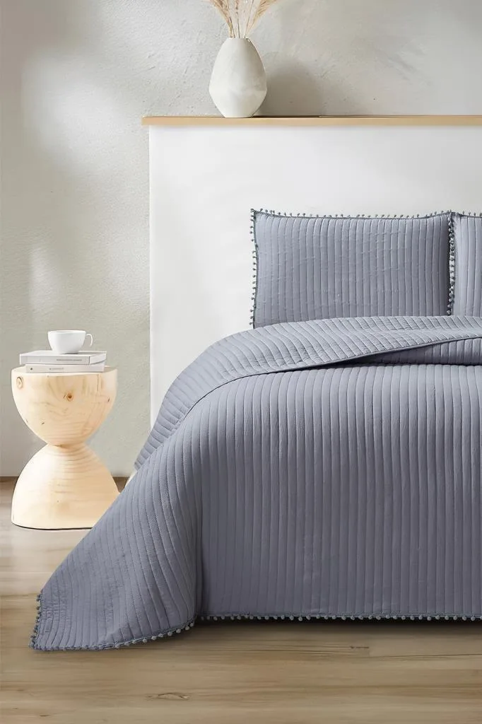 Venedik Elyaf Dolgulu Çift Kişilik 240x260 Cm Yatak Örtüsü – Antrasit