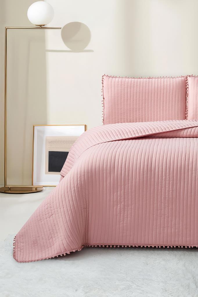 Venedik Elyaf Dolgulu Çift Kişilik 240x260 Cm Yatak Örtüsü Pudra