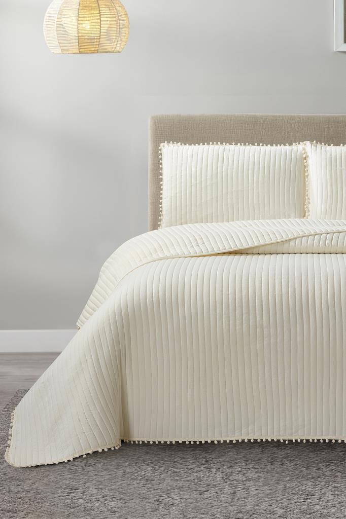Venedik Elyaf Dolgulu Çift Kişilik 240x260 Cm Yatak Örtüsü Krem