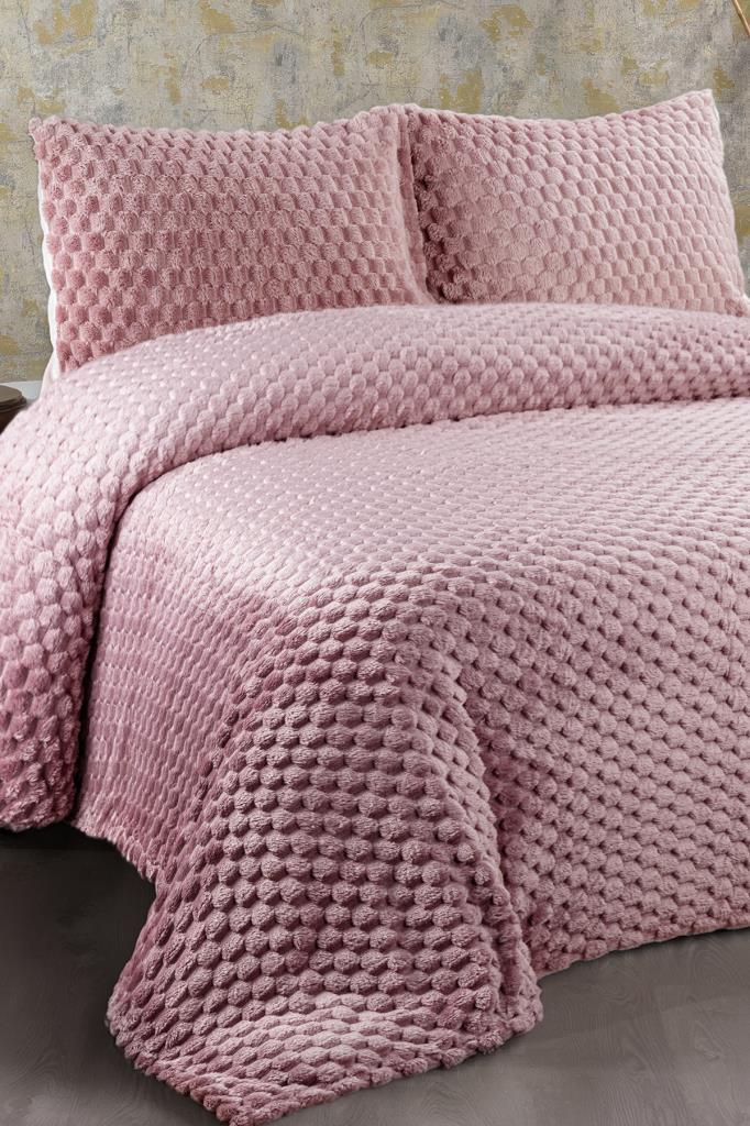 Cordoba Peluş Çift Kişilik Yatak Örtüsü Mürdüm