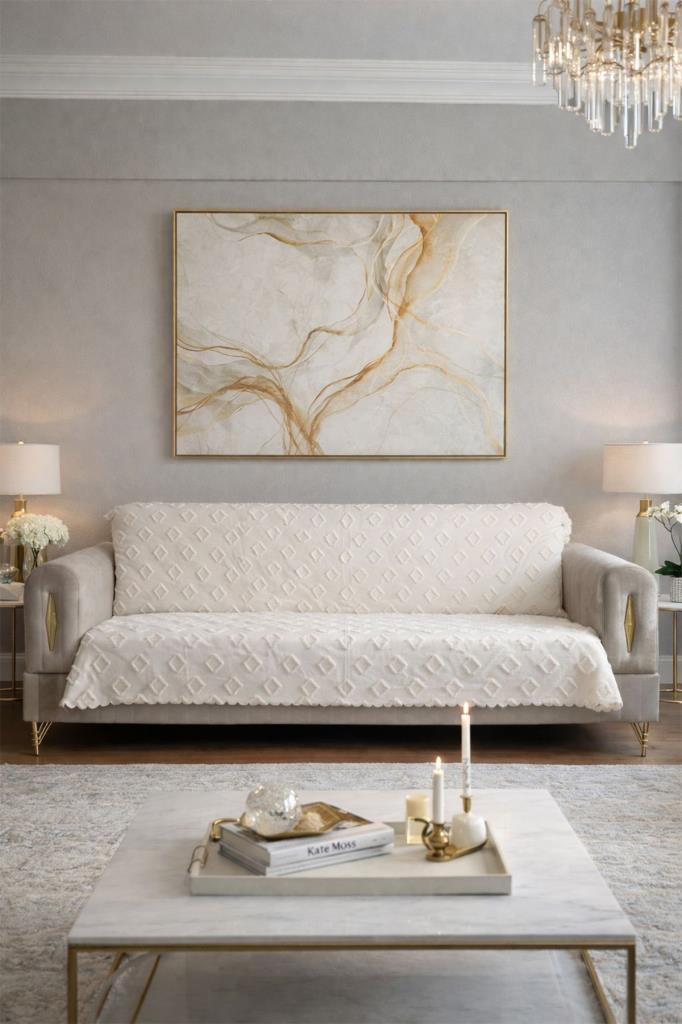 Pondü 170x210 cm Kaymaz Taban Koltuk Örtüsü Krem