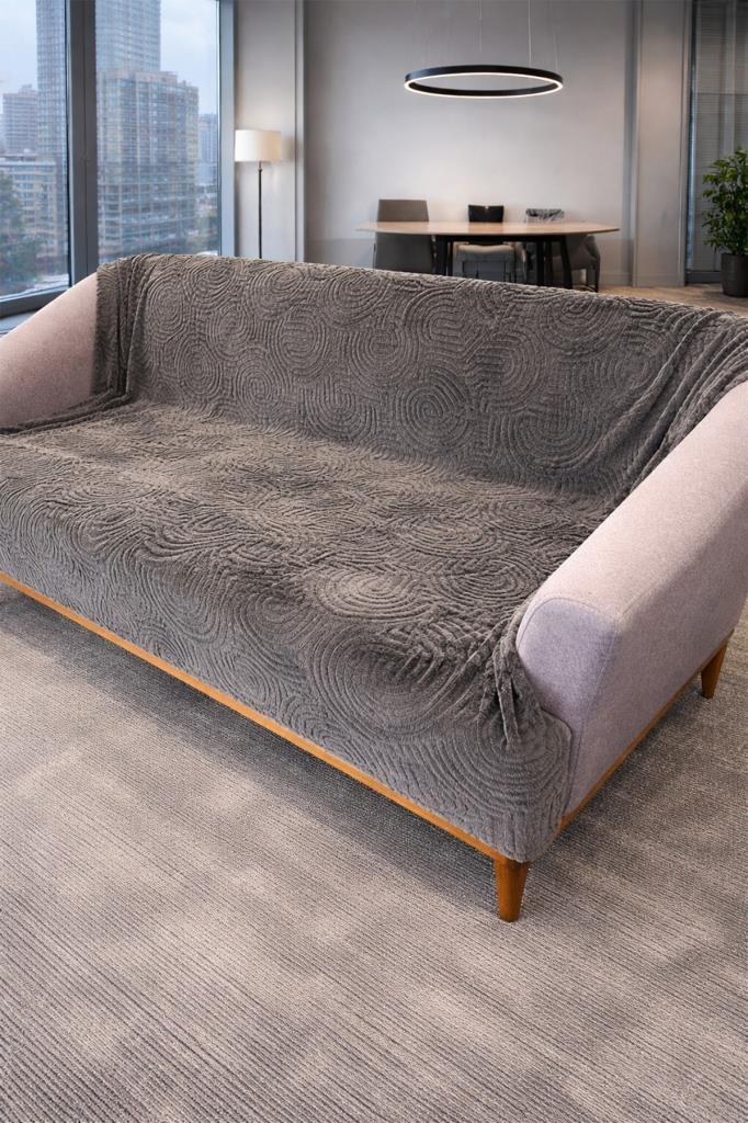 Geometrik Tavşan Tüyü Kaymaz Tabanlı Koltuk Örtüsü 170x215 Cm Antrasit