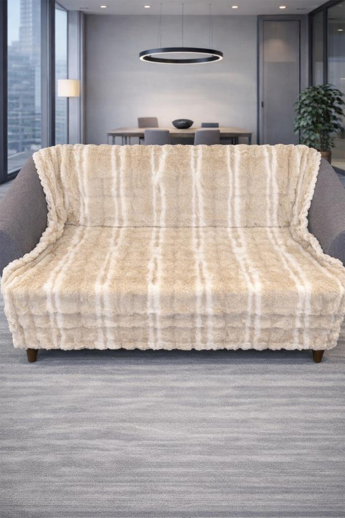Su Yolu Tavşan Tüyü Kaymaz Tabanlı Koltuk Örtüsü 170x215 Cm Krem