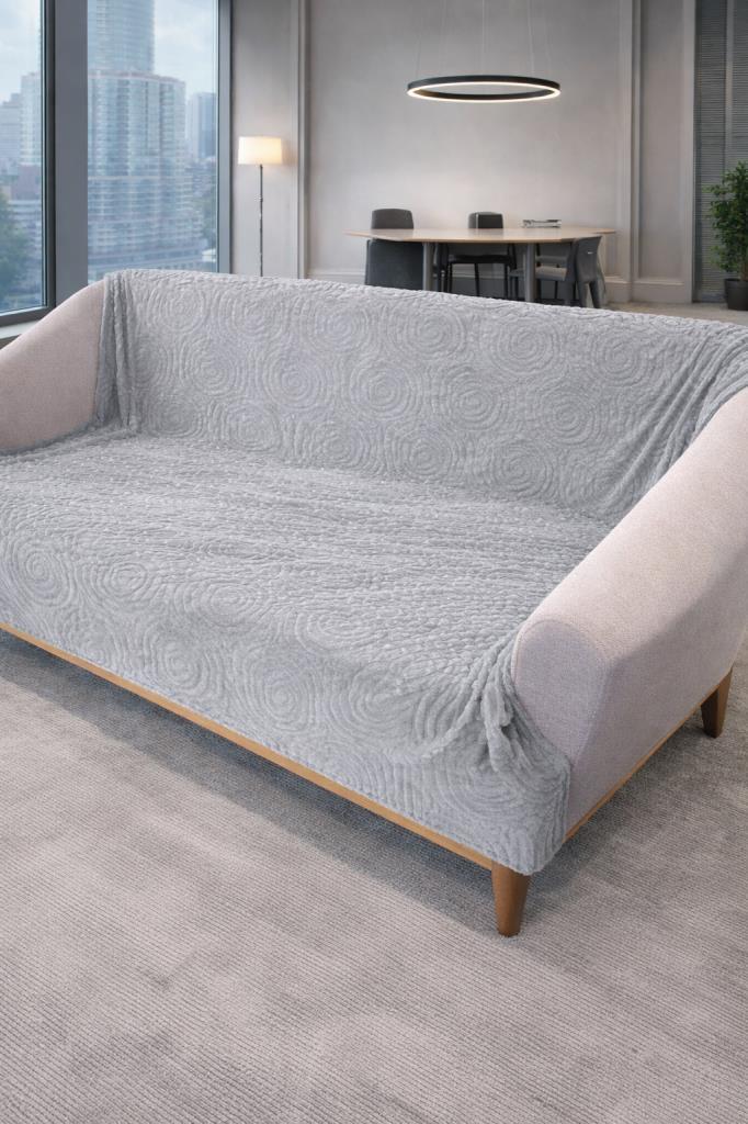 Geometrik Tavşan Tüyü Kaymaz Tabanlı Koltuk Örtüsü 170x215 Cm Gri