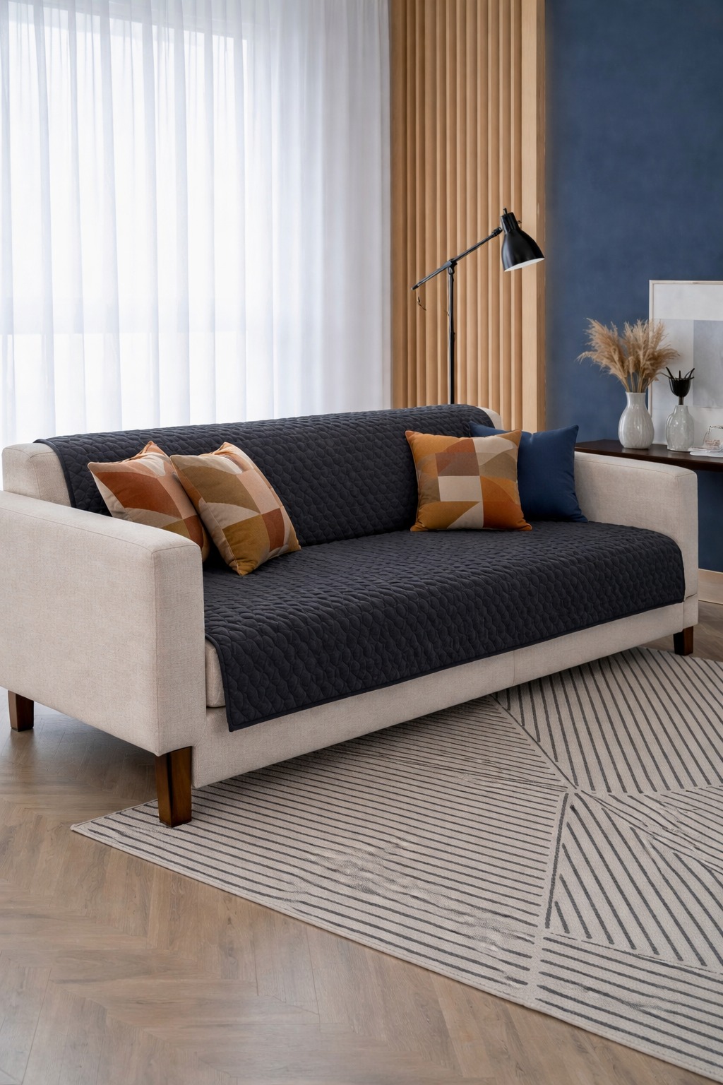 Liva Pelüş Kaymaz Tabanlı Koltuk Örtüsü 170x215 Cm Koyu Gri