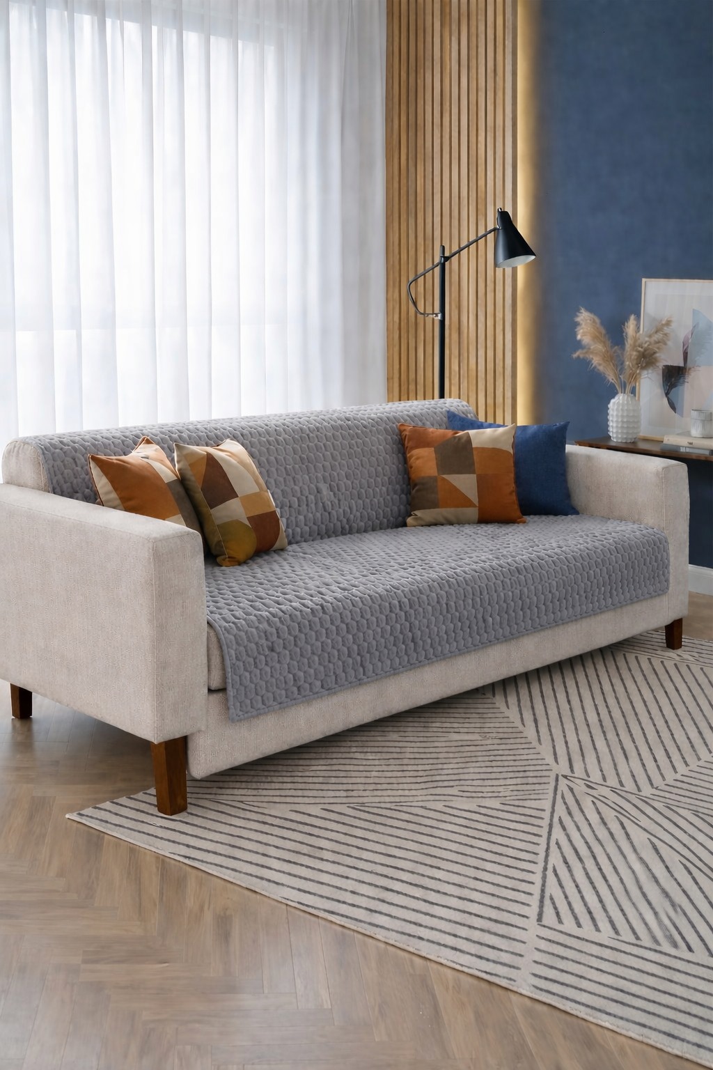Liva Peluş Kaymaz Tabanlı Koltuk Örtüsü 170x215 Cm Gri