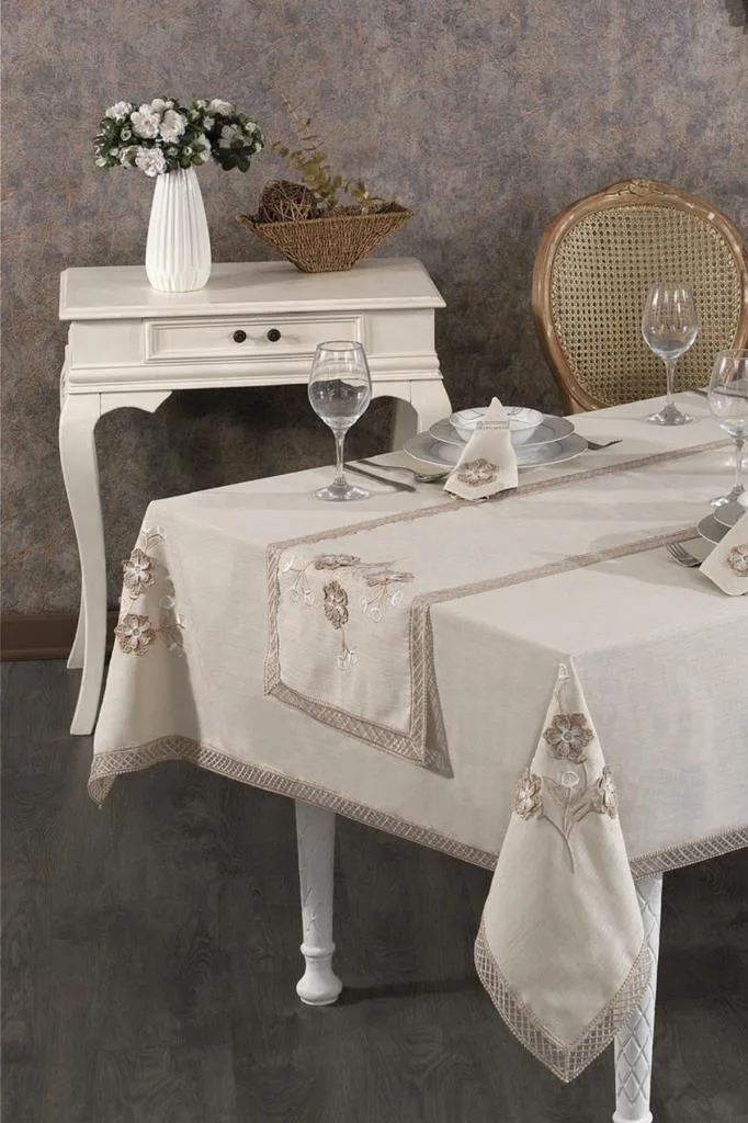 Rose Fransız Dantelli Yemek Takımı - 25 Parça Cappucino