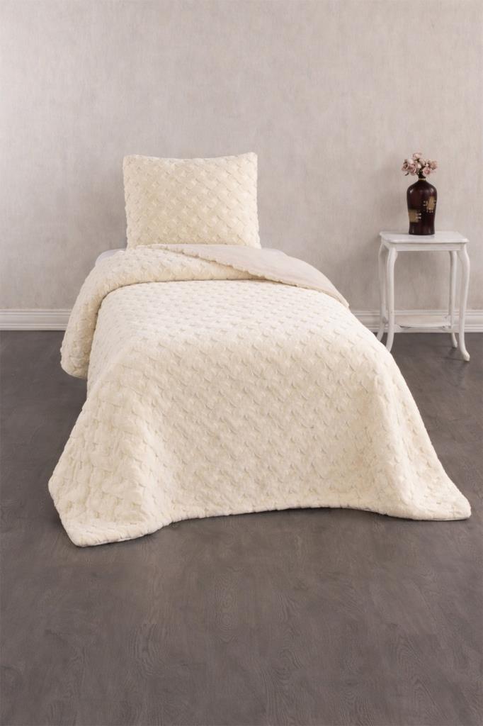 Viyana Tavşan Tüyü Tek Kişilik Yatak Örtüsü 180x230 Krem
