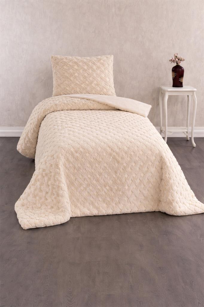 Viyana Tavşan Tüyü Tek Kişilik Yatak Örtüsü 180x230 Bej