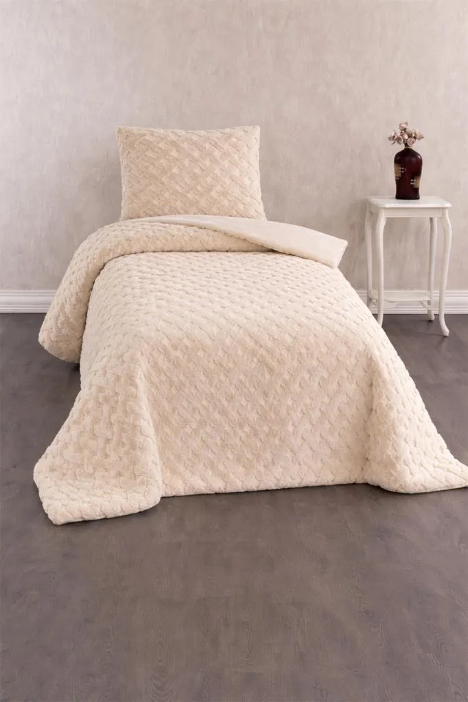 Viyana Tavşan Tüyü Tek Kişilik Yatak Örtüsü 180x230 – Bej