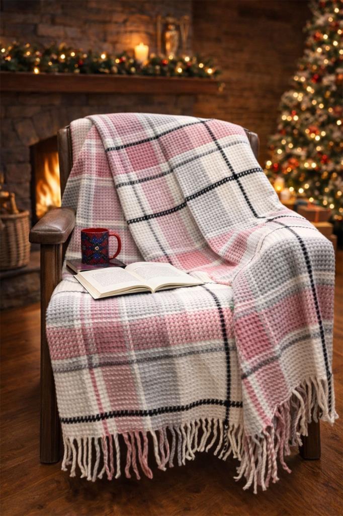 Dinarsu Cozy Life İnka Pamuklu Tv Battaniye 130x170 cm Pembe
