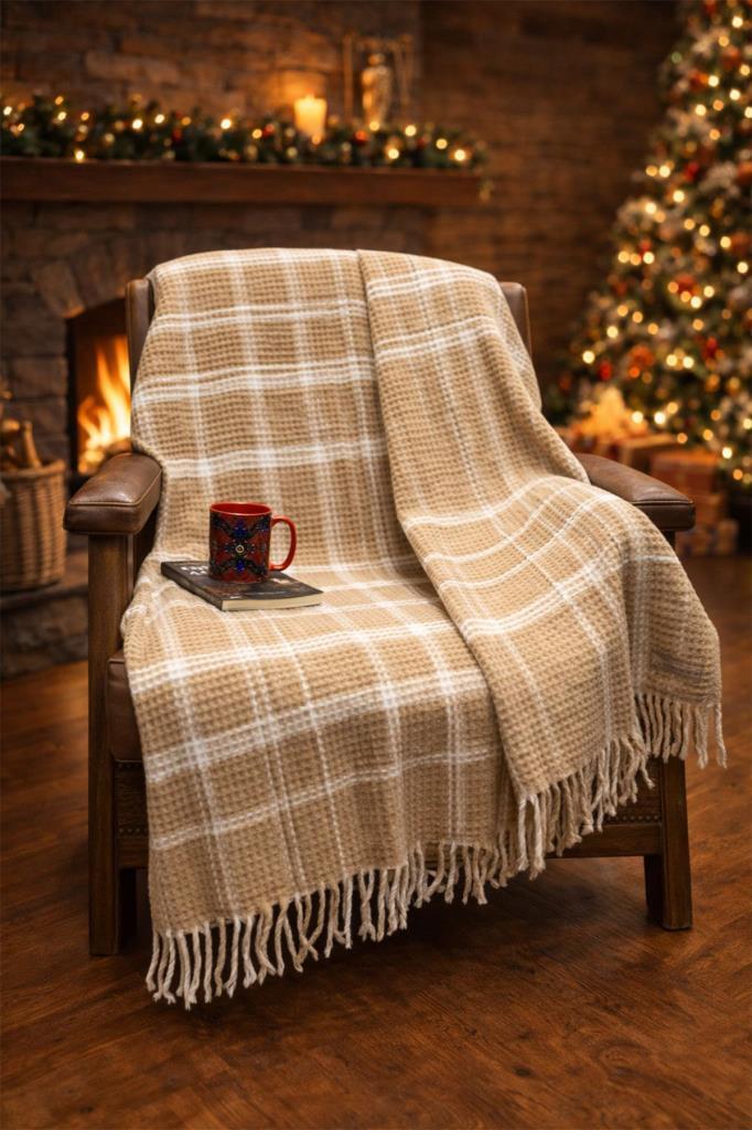 Dinarsu Cozy Life Deve Pamuklu TV Battaniye 130x170 cm