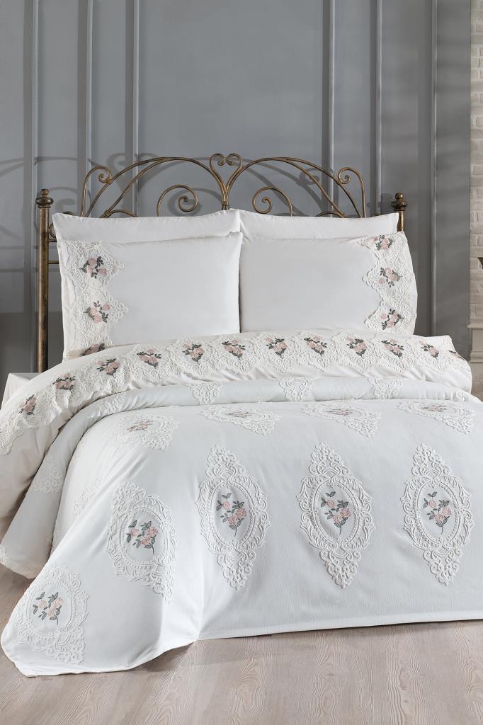Gardenlove Nakışlı Şönil 7 Parça Gelin Seti Krem