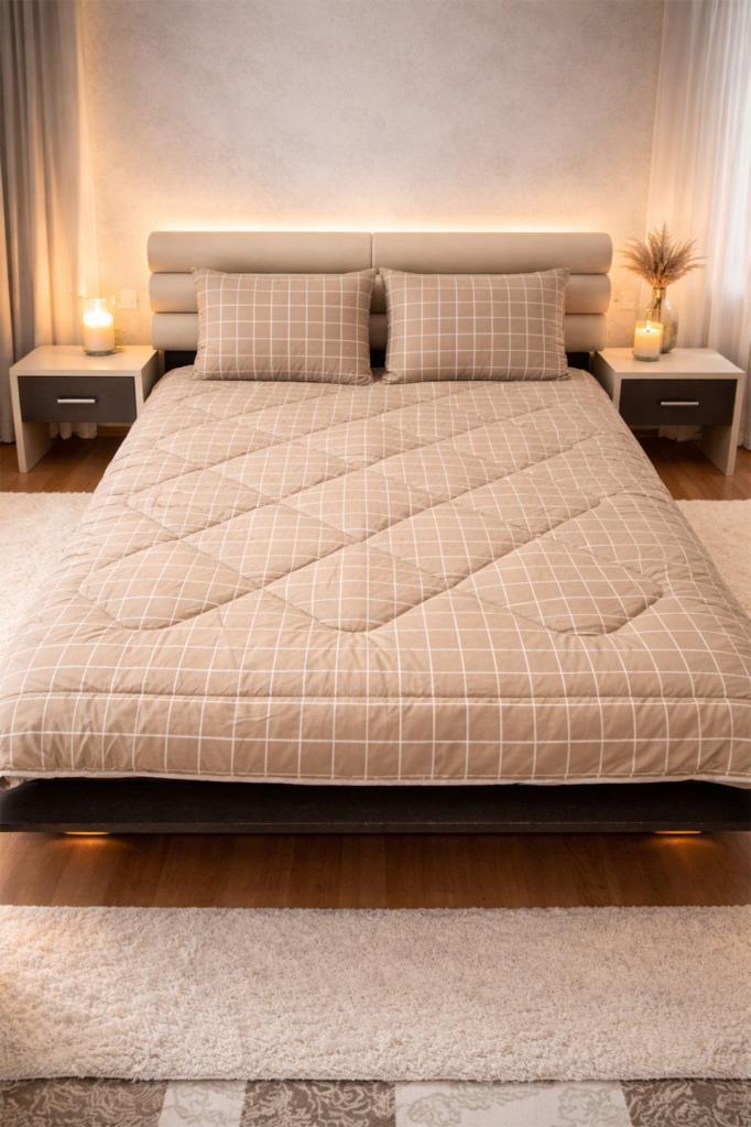 Kare Wellsoft 195x215 Cm Çift Kişilik Yorgan Takımı Bej