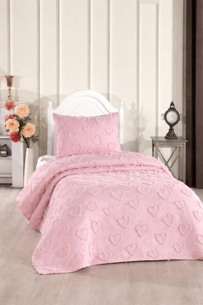 Çeyiz Diyarı Pure Love 2 Parça Tek Kişilik Pike Takımı Pudra