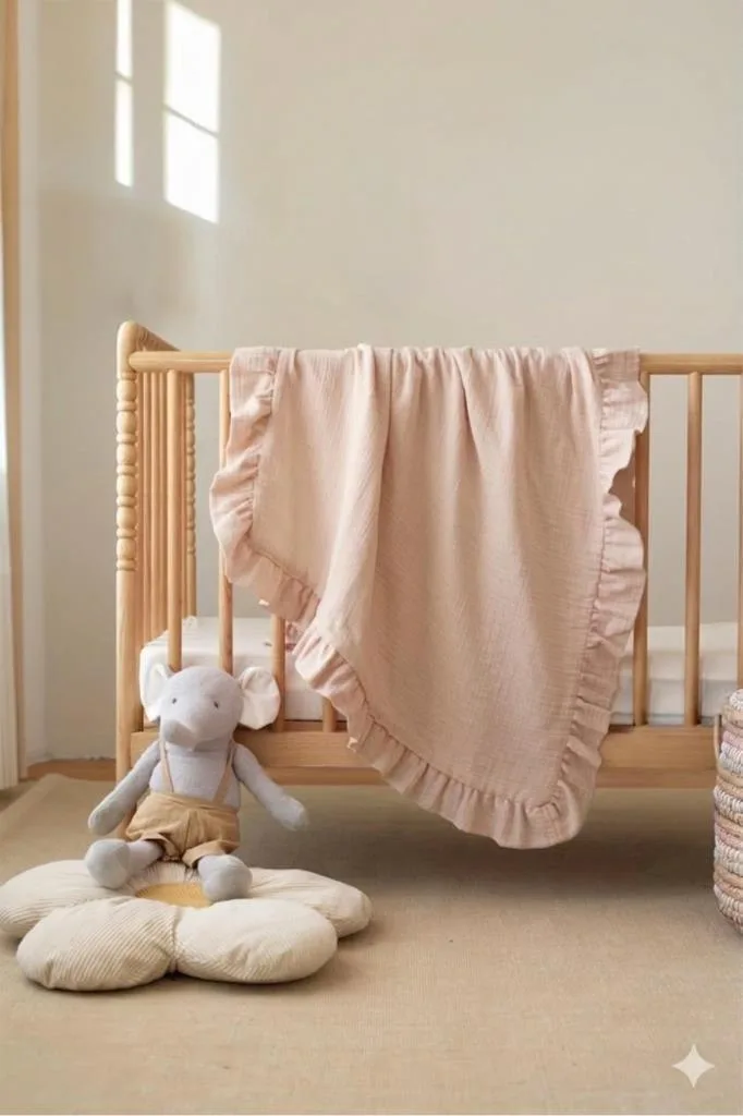 Müslin Piliseli Bebek Battaniyesi 90x100 Cm – Bej