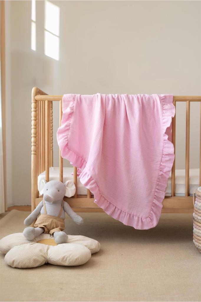 Müslin Piliseli Bebek Battaniyesi 90x100 Cm Pembe