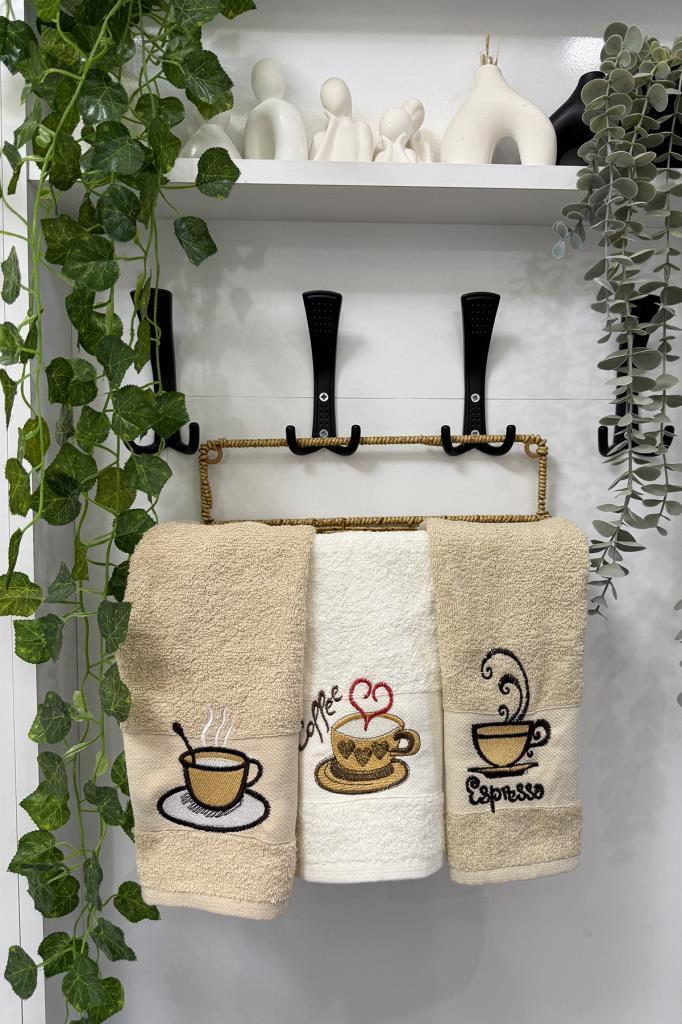 Kokora Nakışlı 3lü Mutfak Havlu Takımı 30x50 Cm