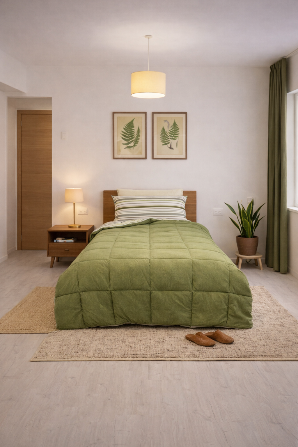 Sherpa Peluş Tek Kişilik Lastikli Çarşaflı Comforter Set Haki