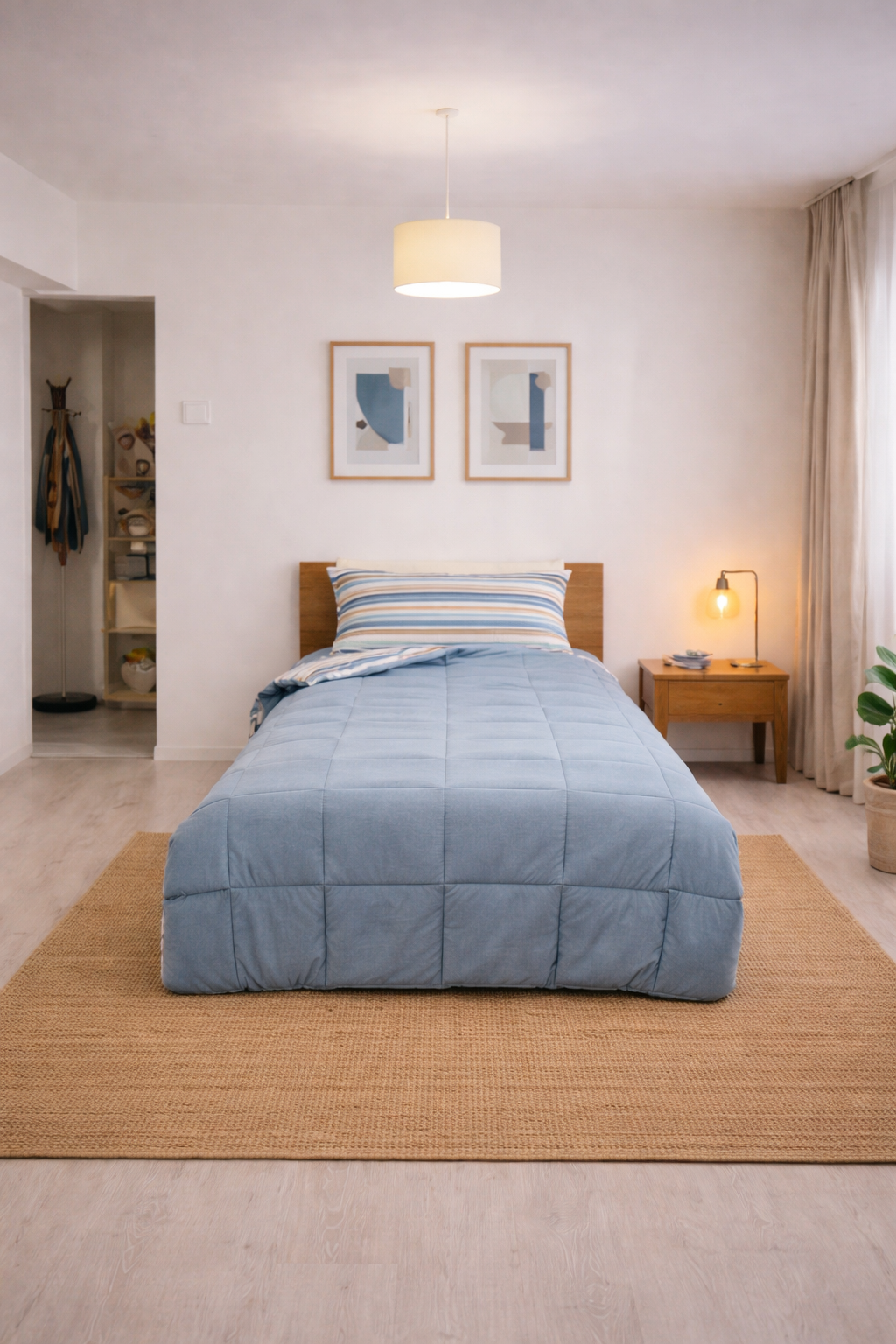 Sherpa Peluş Tek Kişilik Lastikli Çarşaflı Comforter Set Mavi