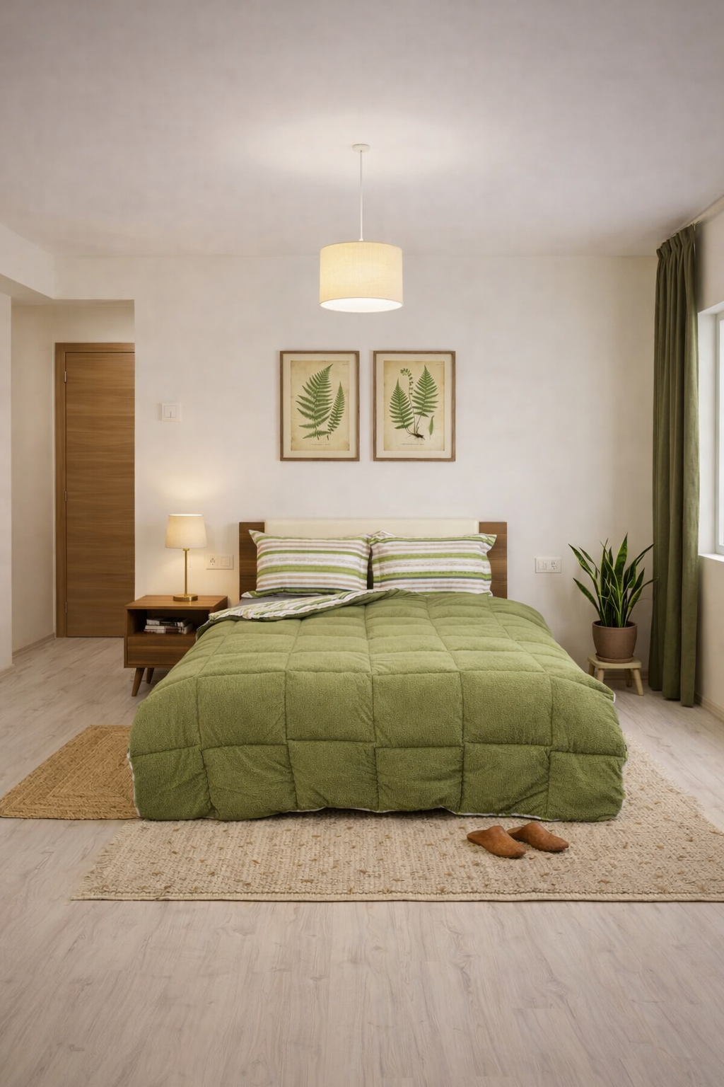 Sherpa Peluş Çift Kişilik Lastikli Çarşaflı Comforter Set Haki