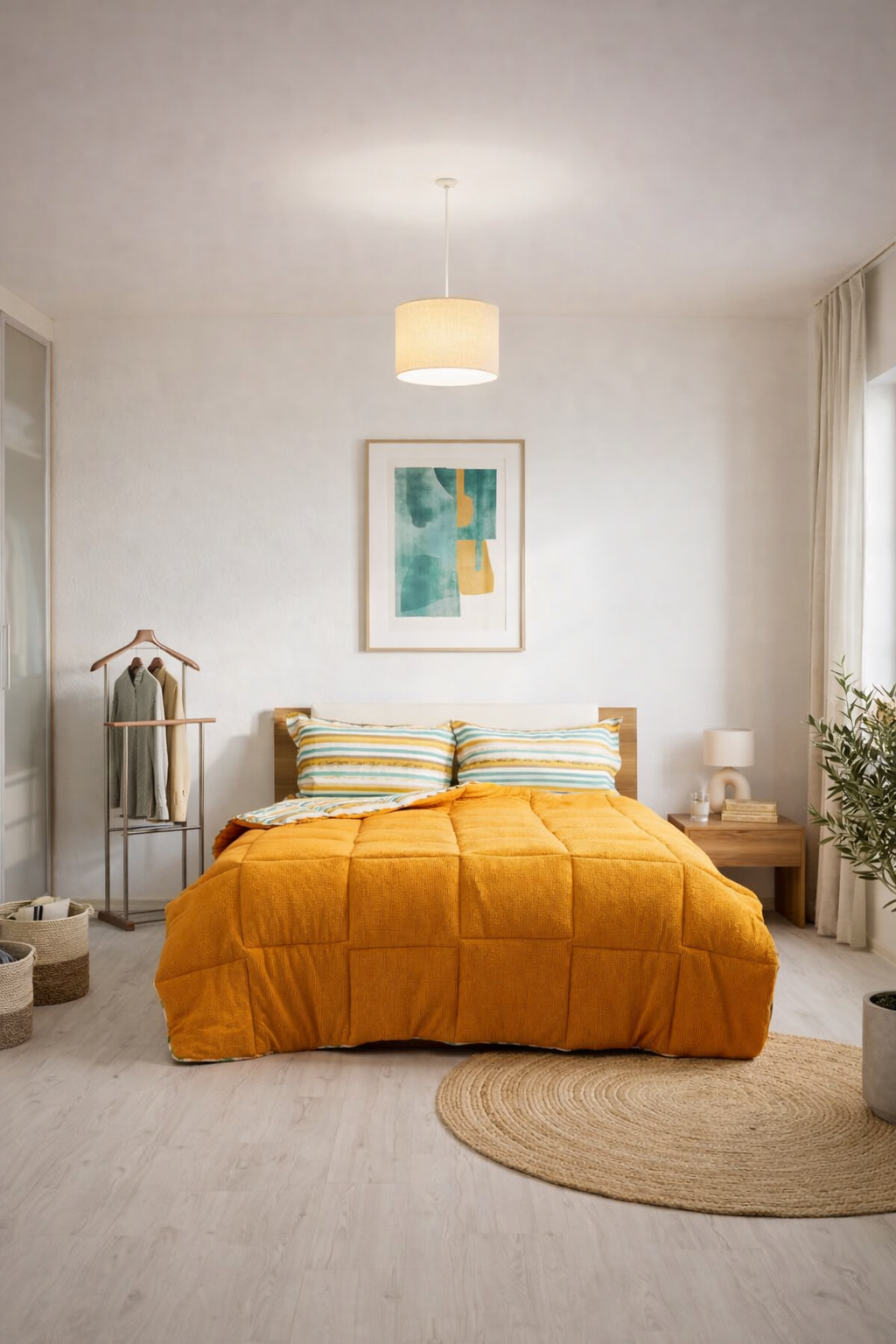 Sherpa Peluş Çift Kişilik Lastikli Çarşaflı Comforter Set Turuncu