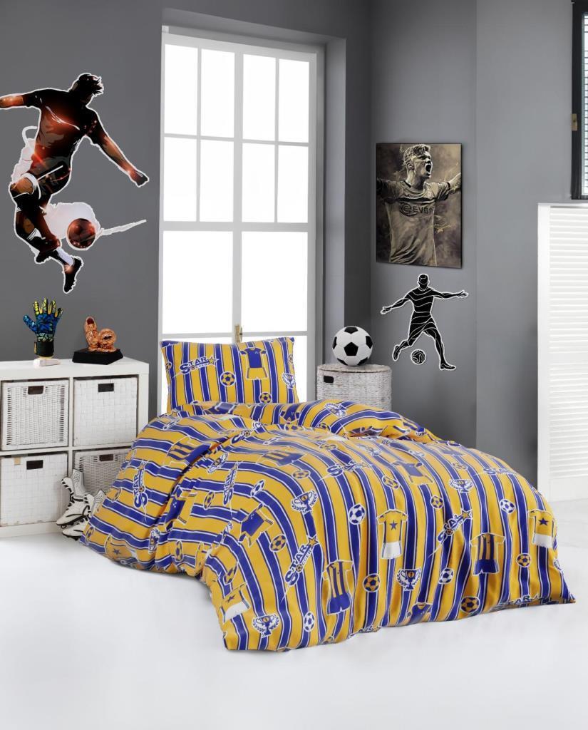 Ultrasonik Kapitoneli Star Tek Kişilik Pike Takımı 160x235 cm Sarı Lacivert