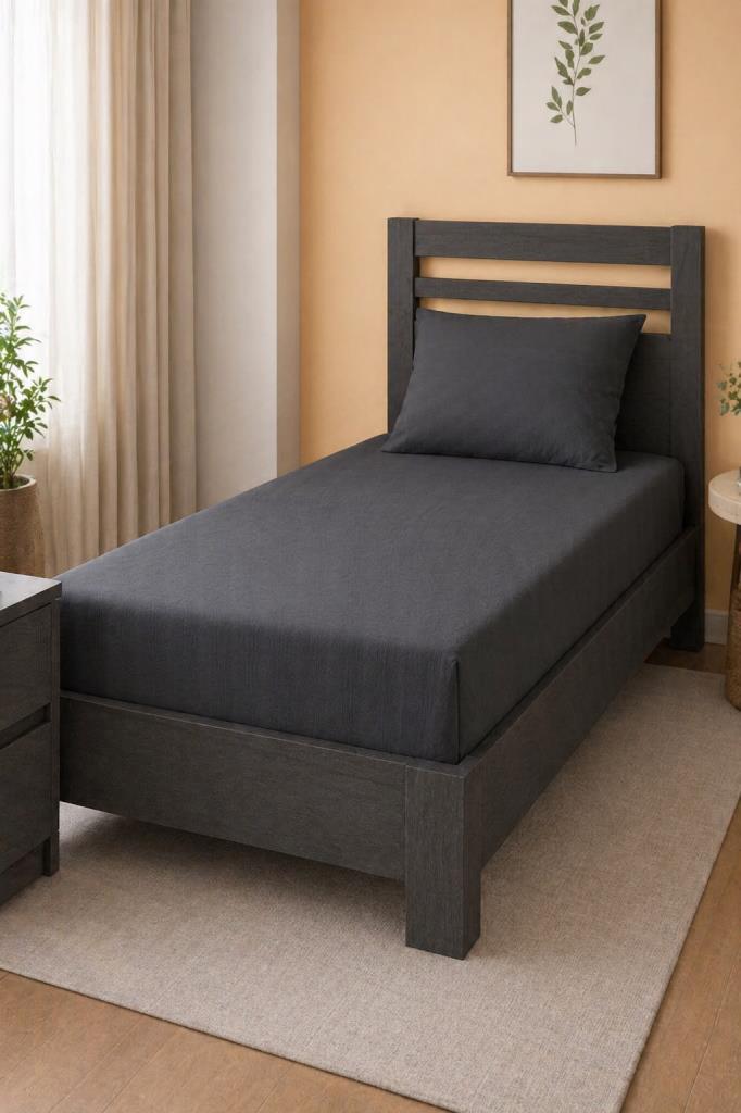 Bella Tek Kişilik 100x200 cm Lastikli Çarşaf Takımı Antrasit