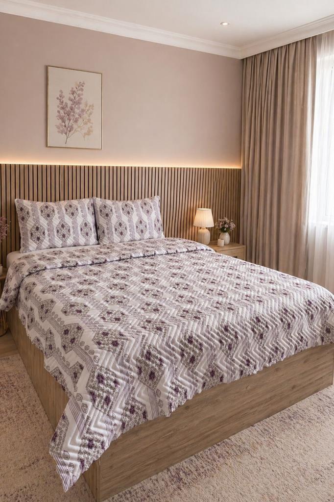 Ultrasonik Kapitoneli Zentera Çift Kişilik Pike Takımı 195x235 cm Lila