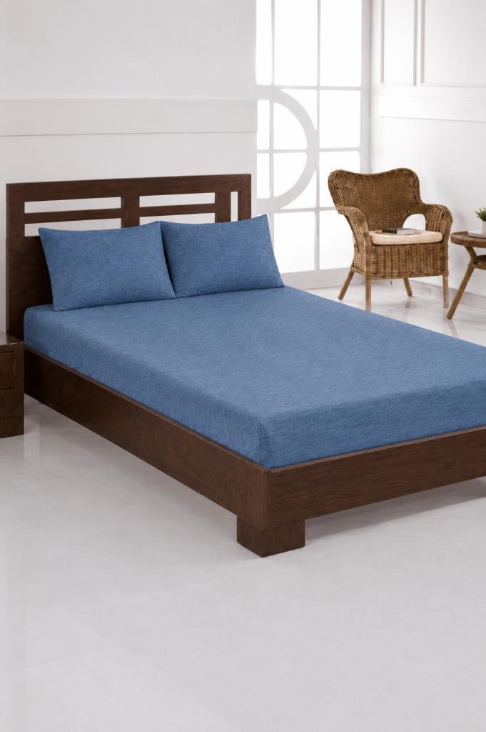 Penye Çift Kişilik 180x200 cm Lastikli Çarşaf İndigo