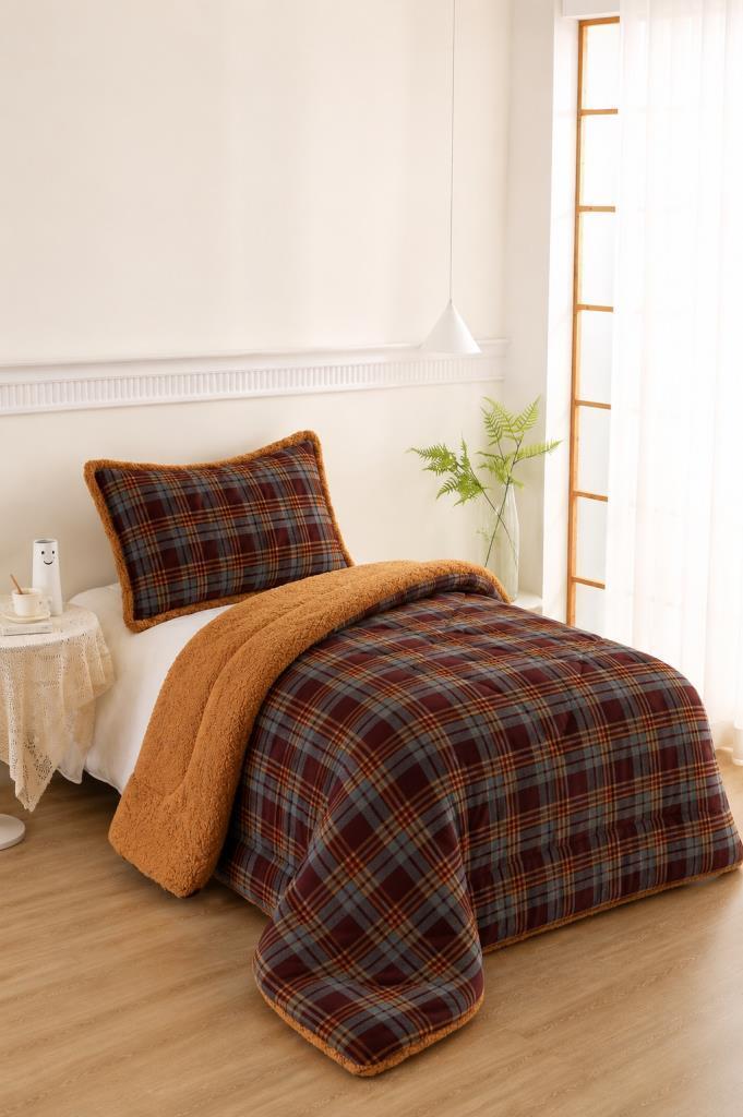 Karanfil Desenli Peluş Tek Kişilik Comforter Set