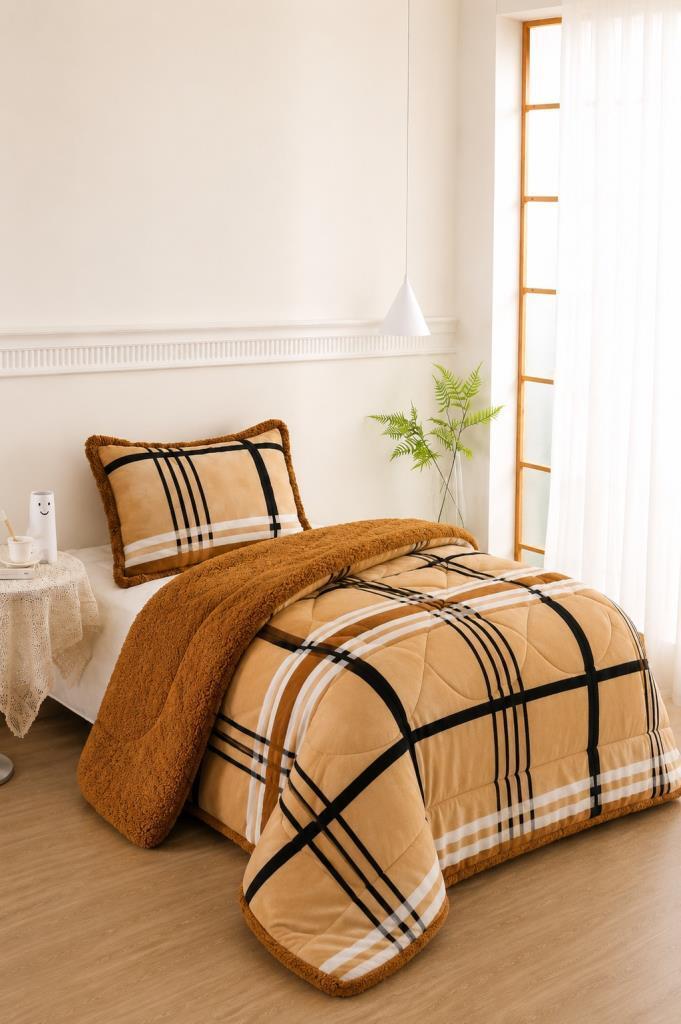 Valerya Desenli Peluş Tek Kişilik Comforter Set
