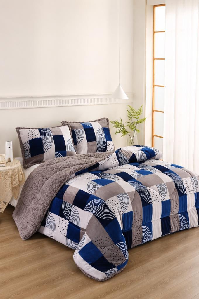 Ahenk Desenli Peluş Çift Kişilik Comforter Set