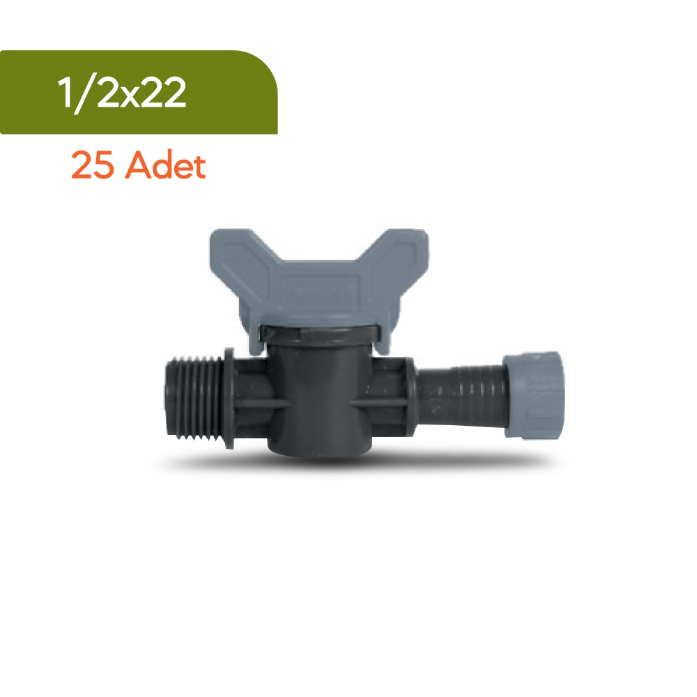 Akplas - Tarım Sulama Sistemleri-Mini Vana-Kurtağzı-Dış Dişli-Yüzüklü 1/2*22 - 25 Adet