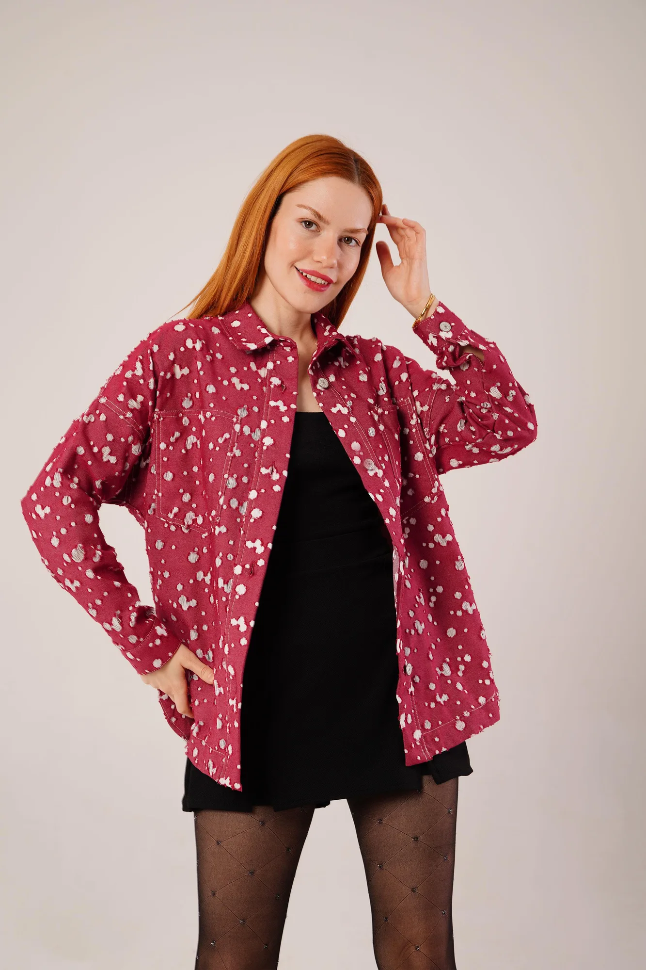 Eskitme Görünümlü Denim Toptan Bordo Gömlek - Bordo – Bordo, S