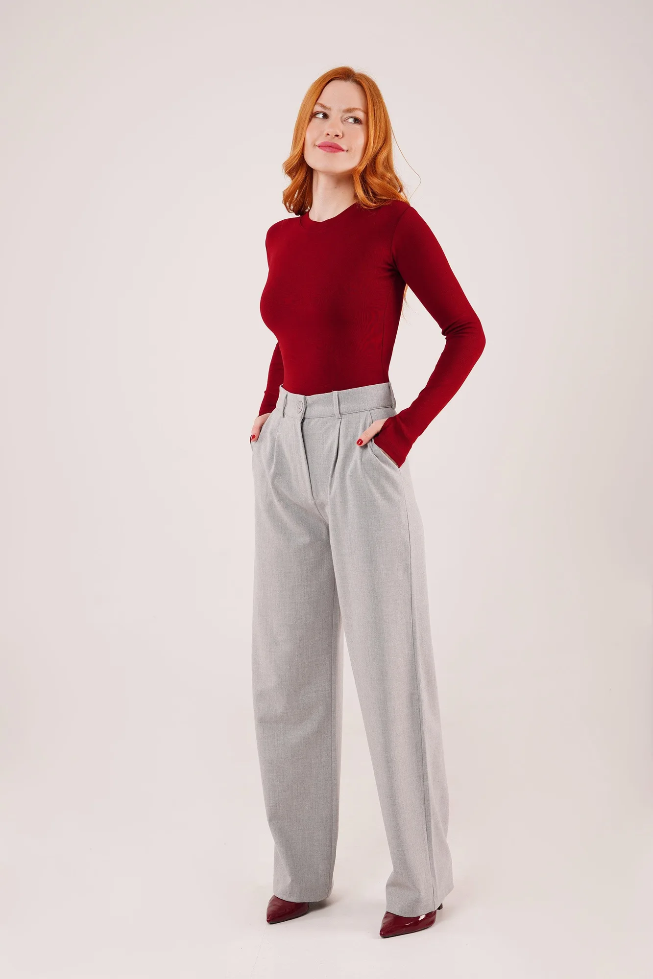 Premium Model Oturtmalı Toptan Gri Pantolon - Gri – Gri, S