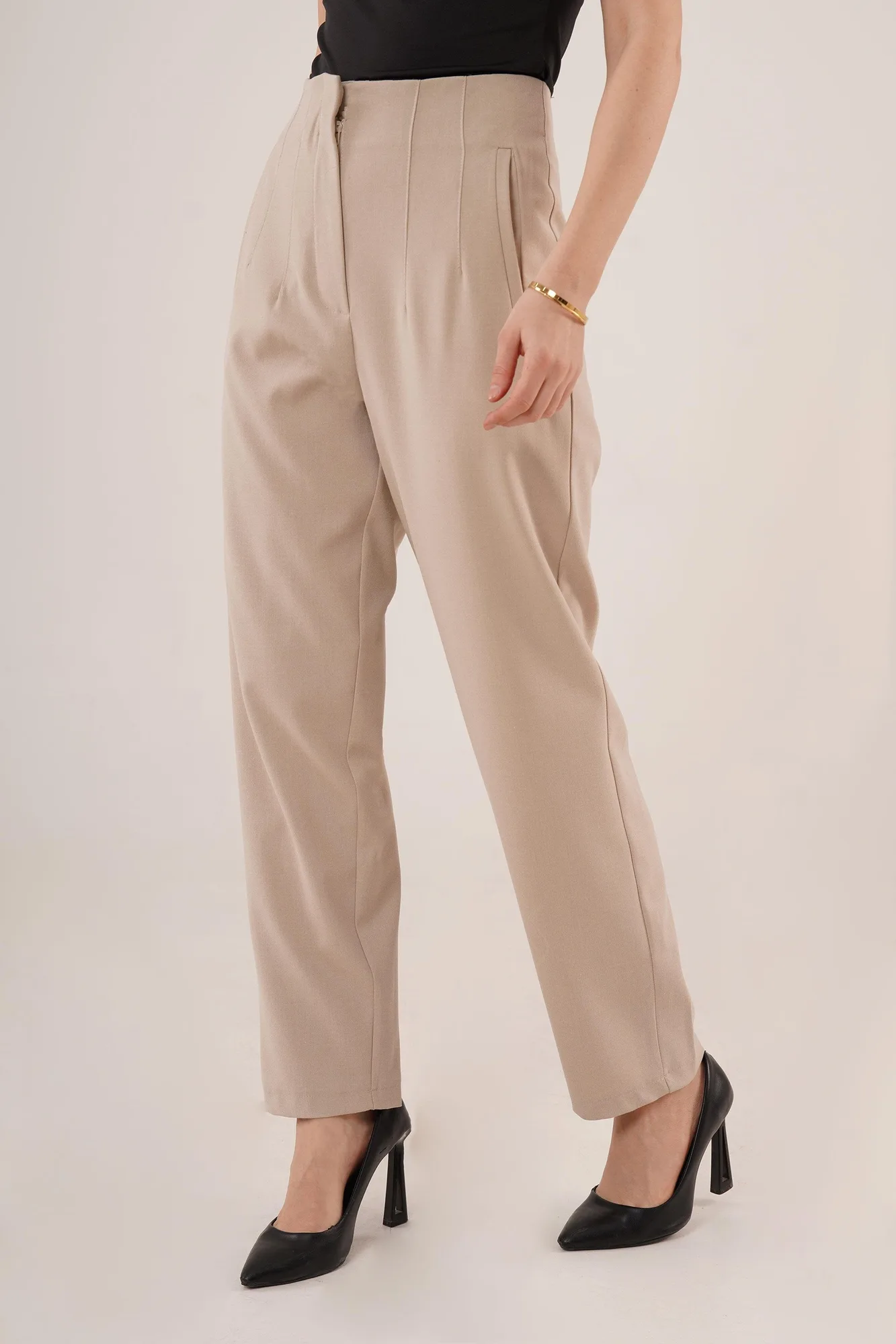 Çift Pens Detaylı Toptan Krem Pantolon - Krem – Krem, S