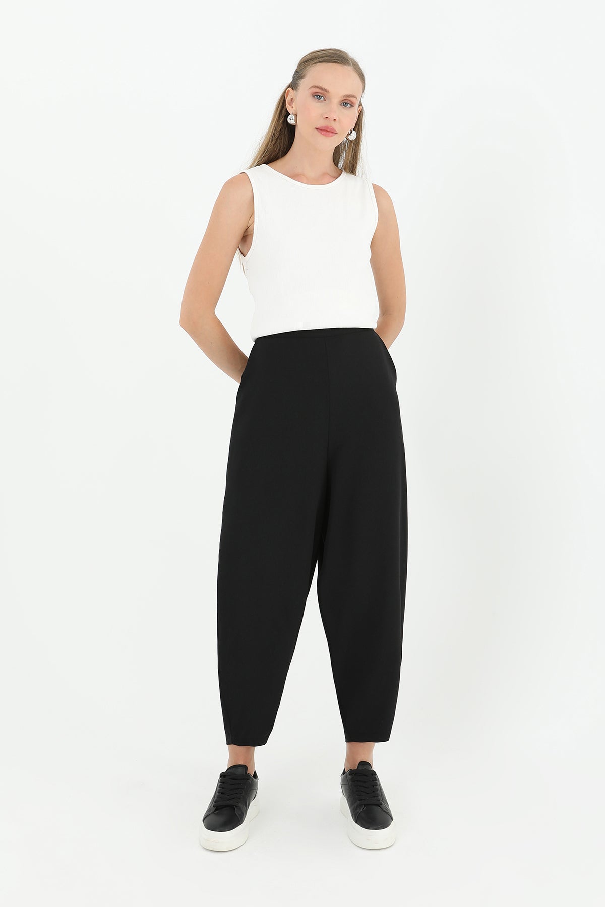 Kadın Linda Kumaş Şalvar Form Pantolon - 18166PNT - BLACK