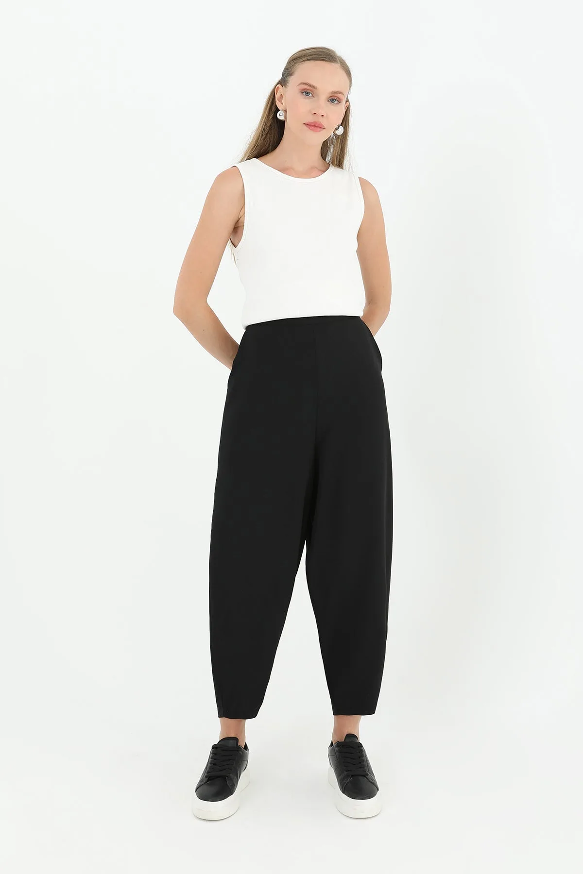 Kadın Linda Kumaş Şalvar Form Pantolon - 18166PNT - BLACK – Siyah, S-XL