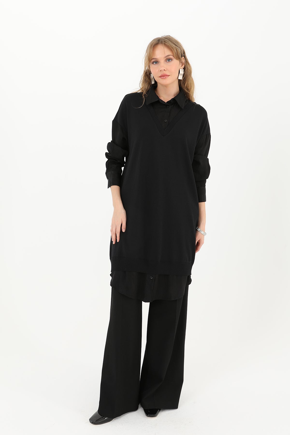 Kadın Gömlek Detaylı Tunik - 10578TUN - BLACK – Siyah, LXL-SM