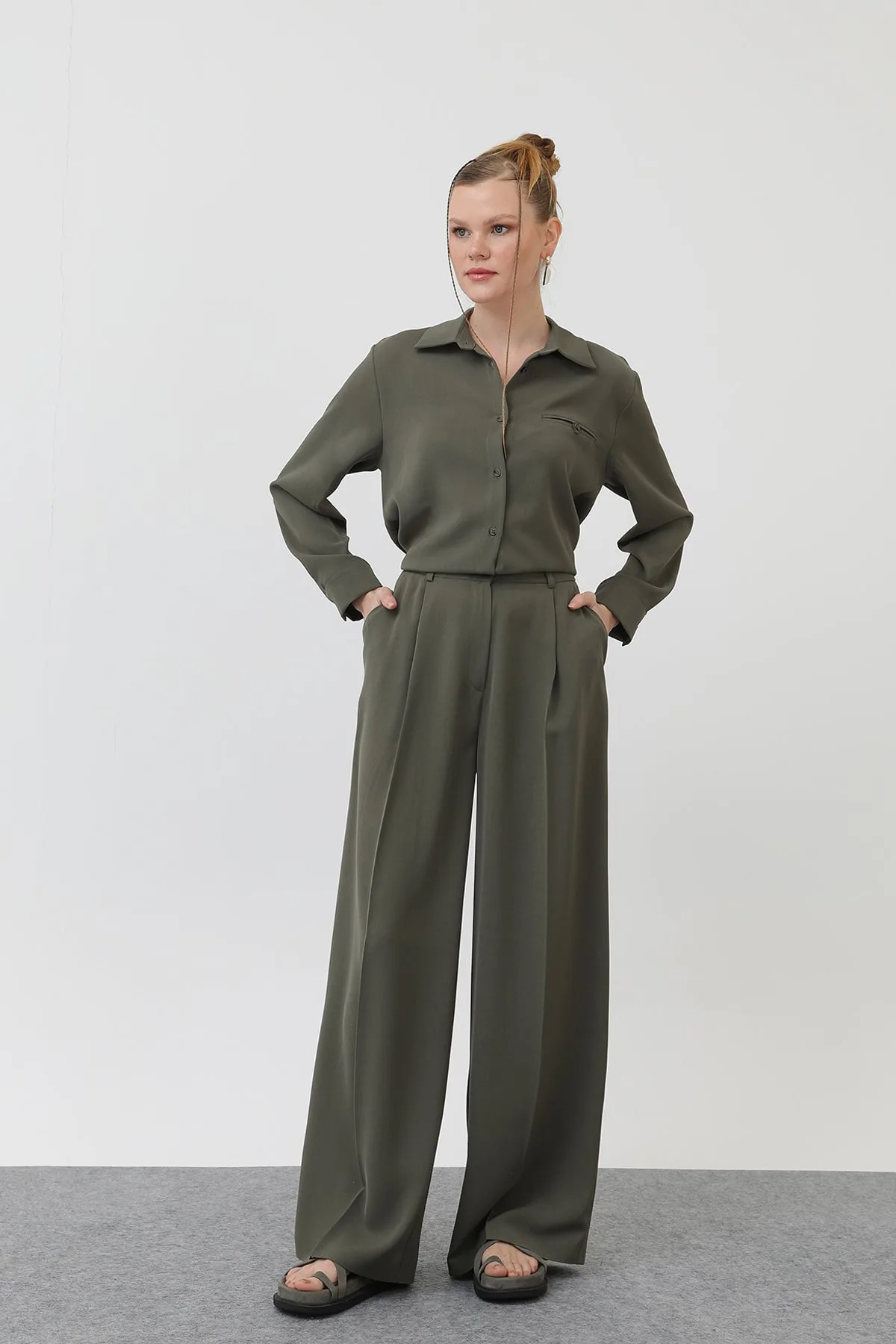 Kadın Bol Pantollon - 32175PNT - KHAKI – Haki, S-XL