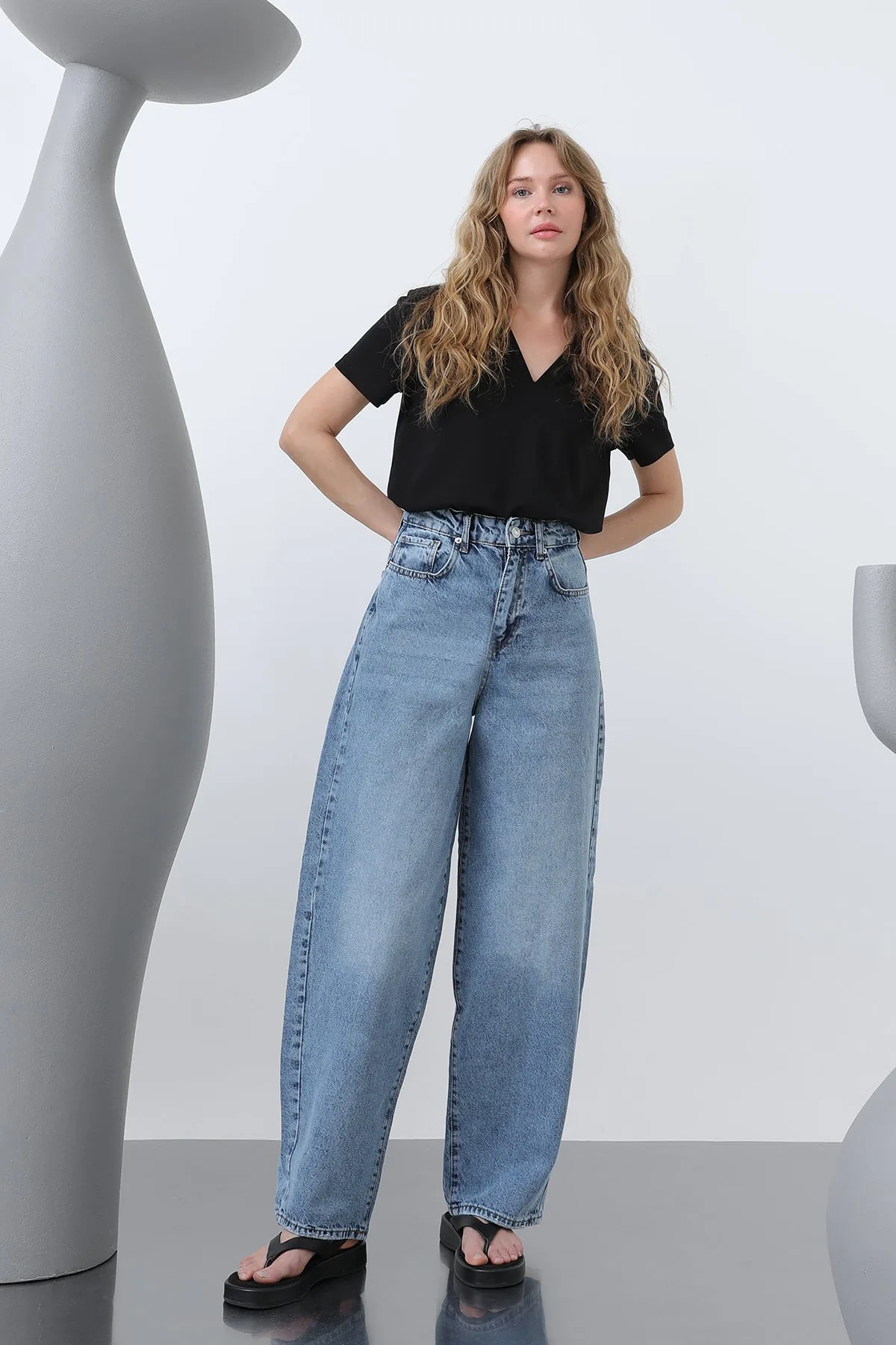 Kadın Bol Denim Pantolon -32192PNT - BLUE – Mavi, 140-238