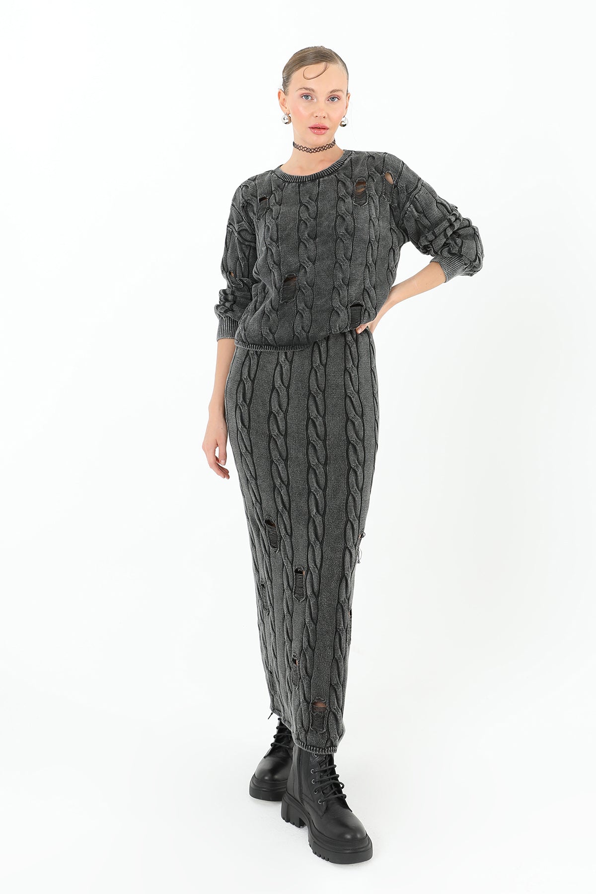 Triko Uzun Etek - 32030ETK - ANTRACITE