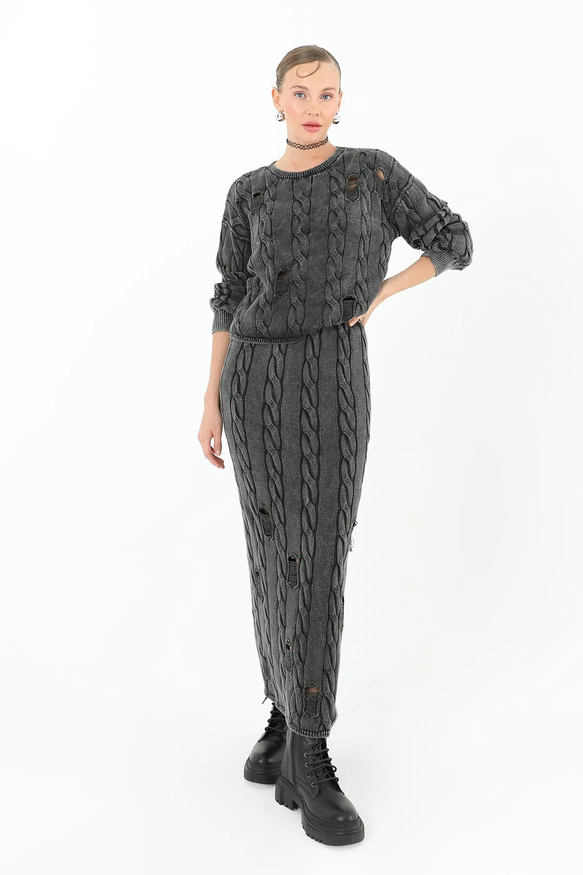 Triko Uzun Etek - 32030ETK - ANTRACITE – Antracite, LXL-SM