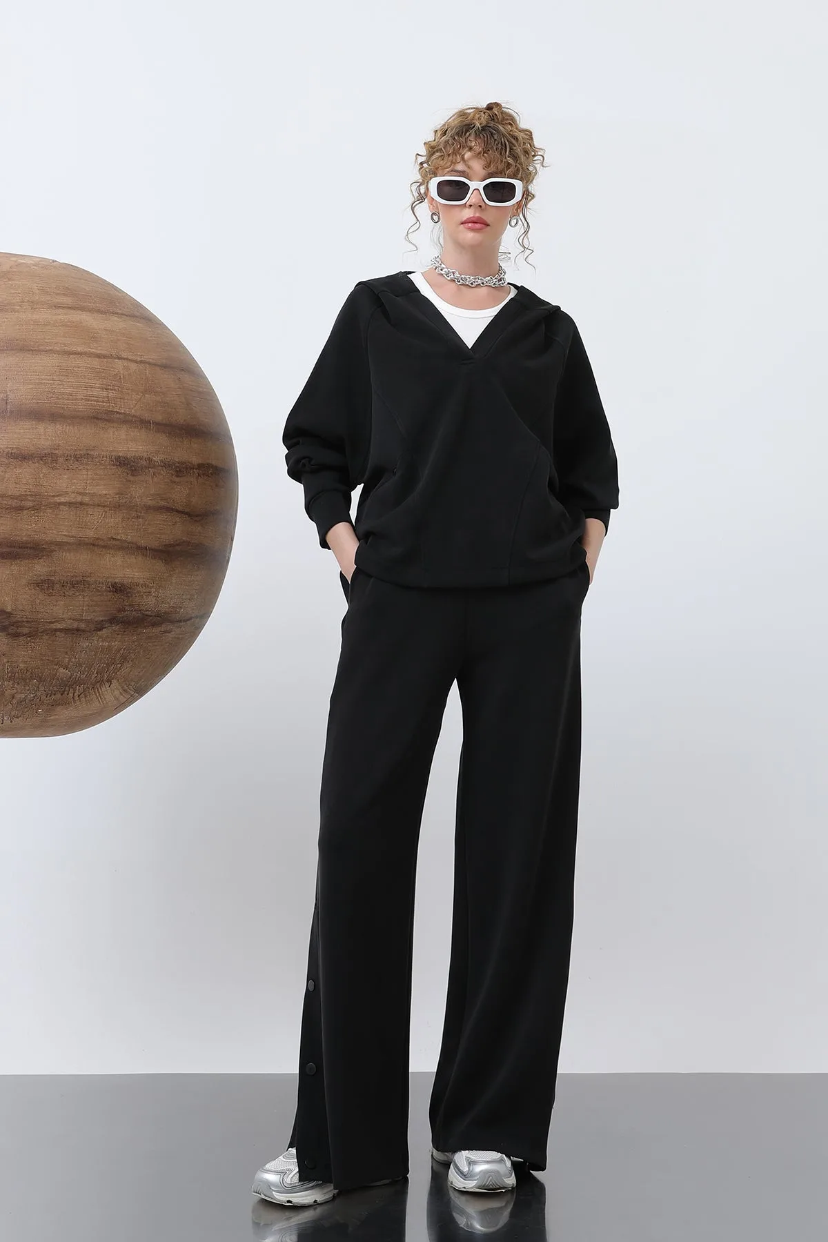 Kadın Gizli Fermuar Detaylı Sweat - 32188SWT - BLACK – Siyah, S-L