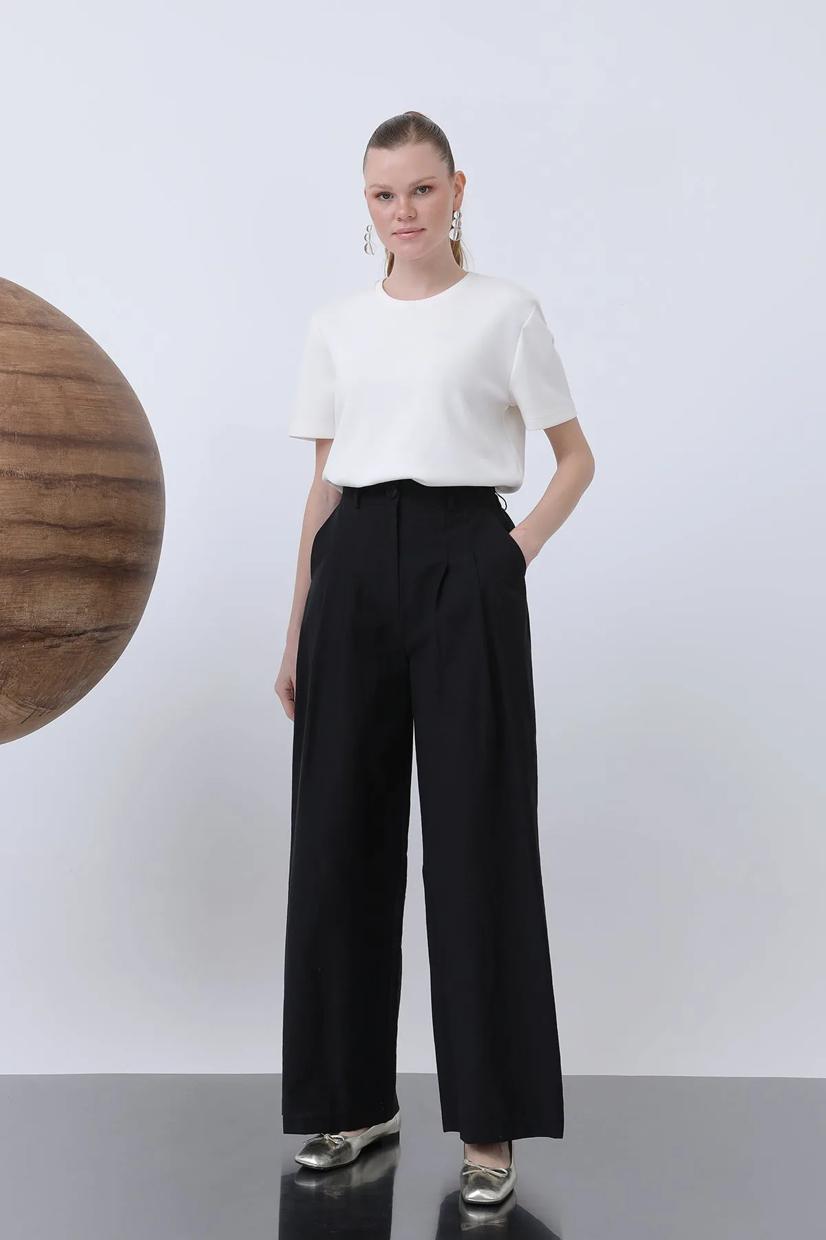 Kadın Pileli Basic Pantolon -32233PNT - BLACK – Siyah, S-L