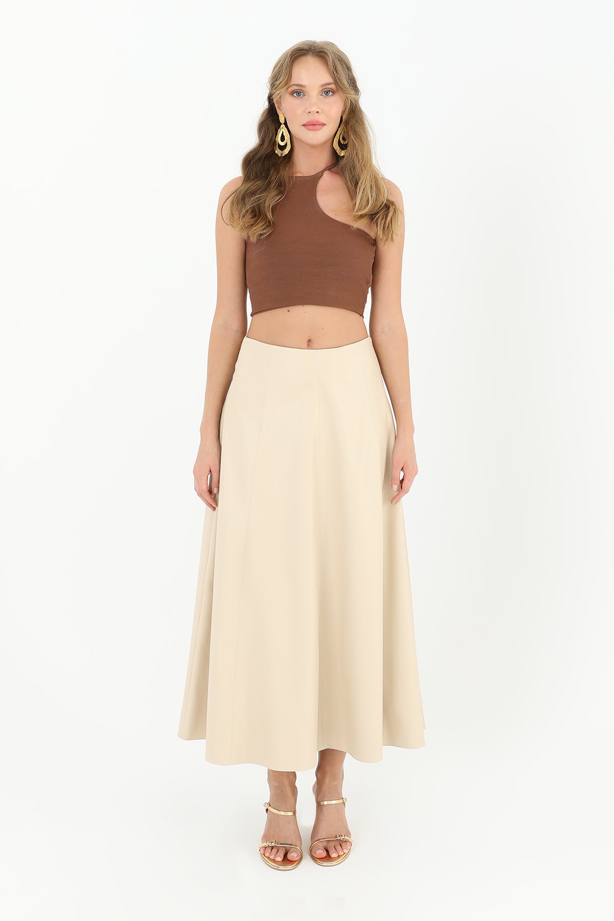 Kadın Parçalı Kloş Etek - 18202ETK - BEIGE