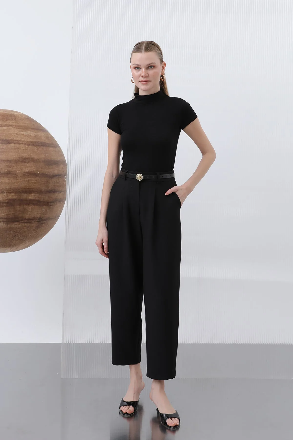 Kadın Pileli Pantolon - 18227PNT - BLACK – Siyah, 140-144